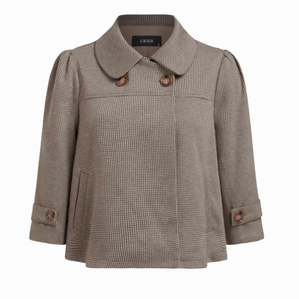 NWT Cider Peter-pan collar Houndstooth three quarter length oversized blouse